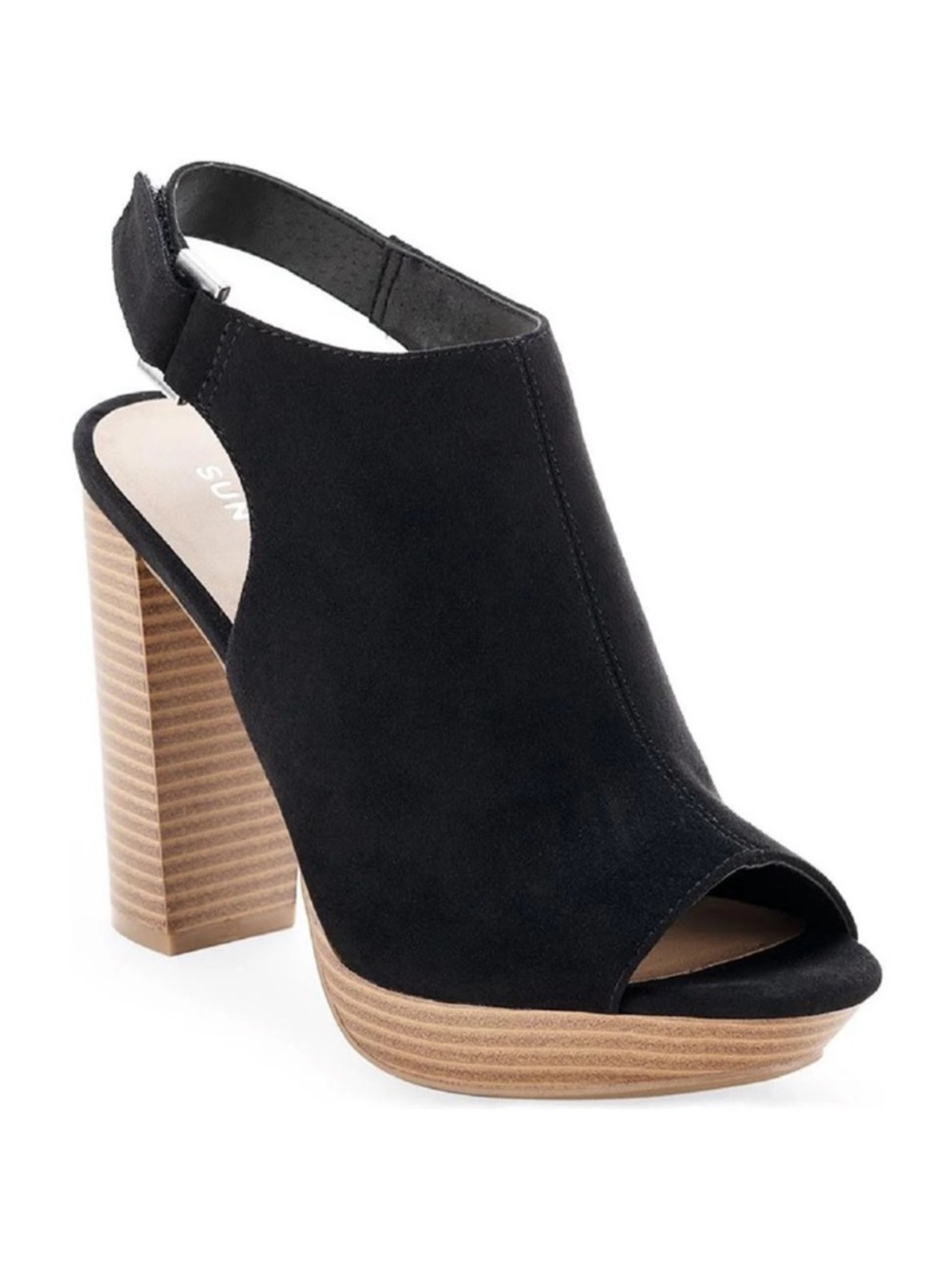 Open Toe Stacked Heel Booties Black